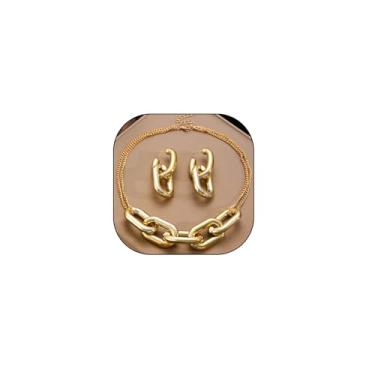 Imagem de Navirix Conjunto de joias de acrílico grosso dourado para mulheres, colar gargantilha de corrente com clipe de papel, brincos pendentes de corrente grossa na moda, acessórios de joias de formatura e