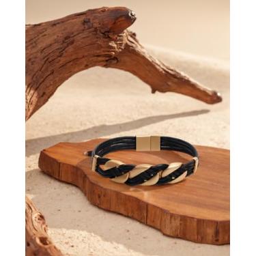 Imagem de Pulseira masculina de aço inoxidável de corda trançada, pulseira de couro composto BLC-BRA-01, onesize, Metal, Sem Pedra Preciosa