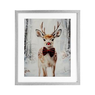 Imagem de Stupell Industries "Rena bebê com nariz vermelho", impressão emoldurada sob vidro, cinza, 13 x 16