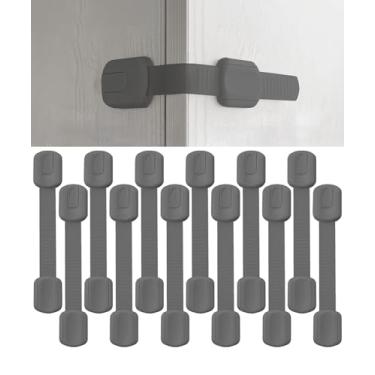 Imagem de Bates- Fechaduras de alça de segurança para crianças, pacote com 6, fechaduras pretas para armário de bebê, fechaduras de vaso sanitário à prova de bebê, fechaduras de gaveta à prova de crianças, 12