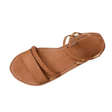 Imagem de Sandálias femininas de praia para moda casual ao ar livre com salto de 1-3 cm, Marrom, 34