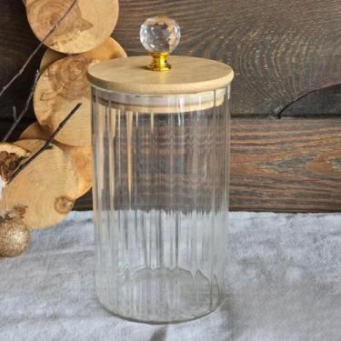 Imagem de Pote De Vidro cristal canelado transparente 750ml Cozinha Tampa Bambu 