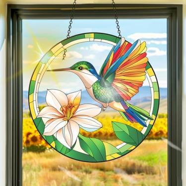 Imagem de Apanhador solar de acrílico colorido, decoração de janela pendurada para beija-flor, arte de parede de arco-íris, para sala de estar, quarto, varanda, decoração de jardim interno e externo, 19 x 19 cm