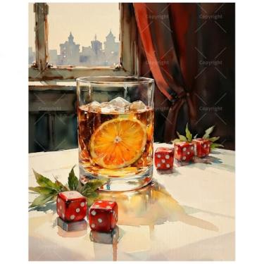 Imagem de Kit de pintura de natureza morta por números para adultos – Pintura DIY de uísque e fatia de laranja em tela, conjunto de tinta acrílica, adequado para iniciantes, arte para decoração de casa ou