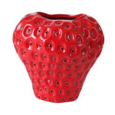 Imagem de Ｂｅｓｇａ Vaso de mesa em formato de morango, vaso para plantas, arranjo de flores, decorativo para entrada e sala de estar, Red M