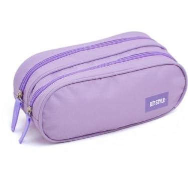 Imagem de Estojo Escolar KIT Candy – Retangular, Compartimento Duplo, Cores Sortidas e Zíper Reforçado - Ideal para Canetas, Lapis e Material Escolar.