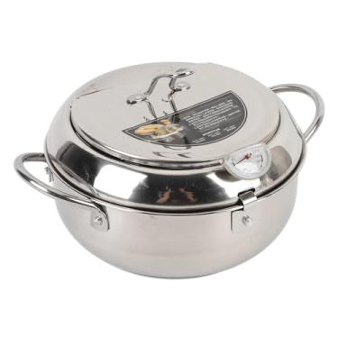 Imagem de Aramox Panela de Fritadeira de Aço Inoxidável, Condução Rápida de Calor Com Tampa de Termômetro e Escorredor de óleo, para Tempura de Frango de Batata e Muito Mais (20cm)