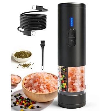 Imagem de Aotto Conjunto de moedor elétrico de sal e pimenta – Moedor de uma mão USB-C recarregável automático de câmara dupla 2 em 1, grossura ajustável, luz LED, núcleo de cerâmica, presente de cozinha fácil