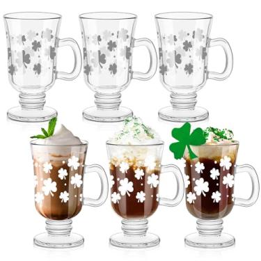 Imagem de Canecas de chocolate quente trevo do dia de São Patrício com alça 227 g Caneca de café irlandesa de vidro transparente original para bebidas quentes, café gelado, latte, chocolate quente