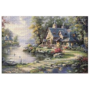 Imagem de Quebra-cabeça de casa de campo de pintura do país das maravilhas 1000 peças adulto elefantes brancos presentes família quebra-cabeça flor impressão animal