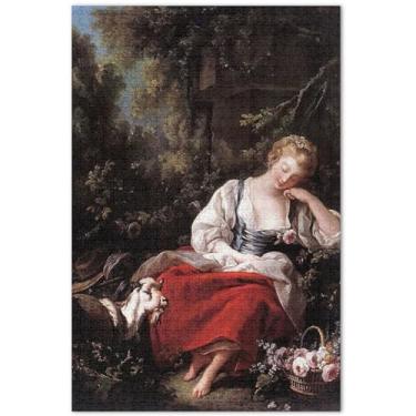 Imagem de Quebra-cabeças para adultos Francois Boucher com estampa de pastora, 1000 peças, arte floral animal, personalizados, divertidos para adultos, presentes para amantes de quebra-cabeças, 75 x 40 cm