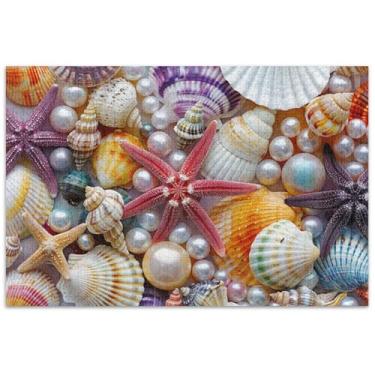 Imagem de Quebra-cabeça colorido estrela do mar conchas adultos 1000 peças animal floral exclusivo jogo tecnologia presentes