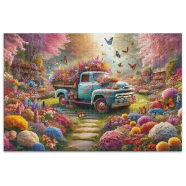 Imagem de Quebra-cabeças de jardim de caminhão de flores 500 peças para decoração de pintura de brinquedo adulto divertido adulto