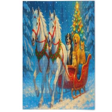 Imagem de Quebra-cabeças fofos de cavalo de Natal para adultos, 500 peças, presentes divertidos de elefantes brancos, quebra-cabeças incríveis, arte floral de animais fofos, 500 peças, 52 cm x 37,8 cm