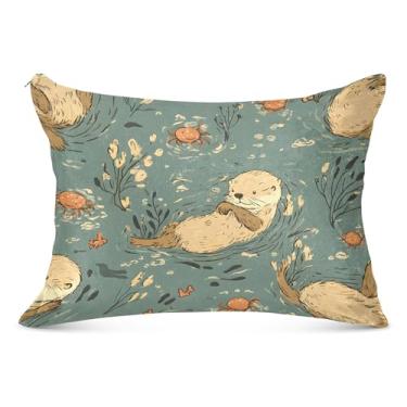 Imagem de Fronhas de flanela lontras e caranguejo com zíper fofas para o corpo fronha padrão queen king fronhas de travesseiro para cama, tamanho padrão, 51 x 66 cm