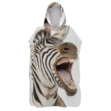 Imagem de Roupão absorvente para troca de poncho de surfe para adultos, toalha de banho com capuz, zebra, engraçado, vibrante, ponchos de praia para homens