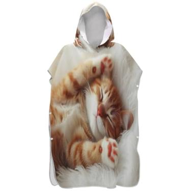 Imagem de Joisal Roupão com estampa de gatinho fofo para adultos, poncho de surfe, ponchos adultos de secagem rápida, para mulheres, toalhas de banho com capuz