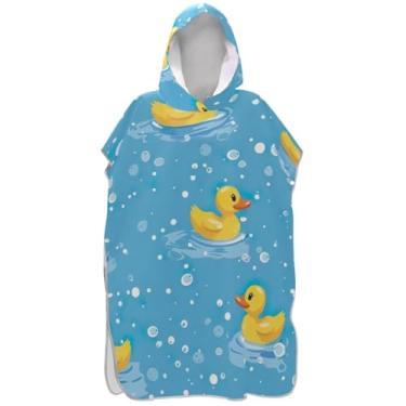 Imagem de Joisal Poncho de surfe para adultos trocador de roupa de praia com capuz toalha de banho de secagem rápida patos amarelos azul masculino poncho com capuz