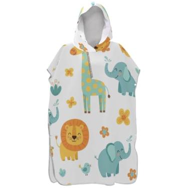 Imagem de Joisal Lindo poncho de surf branco animal da selva para adultos trocador com capuz toalha de banho bonito plus size masculino poncho com capuz