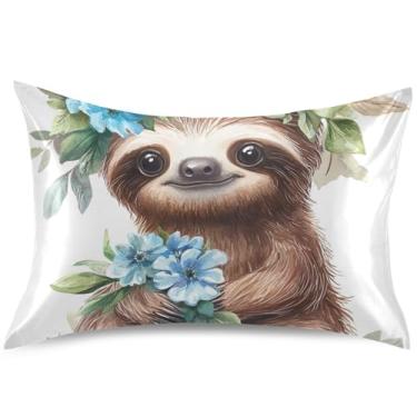 Imagem de Lindas capas de almofada de cetim floral preguiça para cabelo estampadas refrescantes capas de travesseiro padrão king queen decoração de almofadas, tamanho Queen, 76 cm x 50 cm