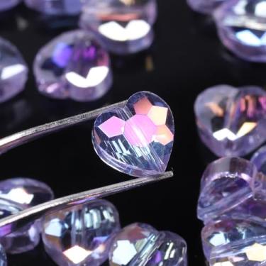 Imagem de NITOPUPU 70 peças 8 mm AB contas de coração facetadas roxas para fazer joias, contas de vidro de cristal para pulseiras, colar, artesanato, kit de pulseira da amizade, presentes de amor