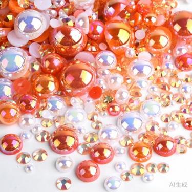 Imagem de 500 peças ABS pérolas semi-redondas e resina flatback strass tamanhos variados kit sortido para fazer joias DIY, arte de unhas, decoração de artesanato (cor 2)