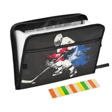 Imagem de Organizador de pastas de acordeão para jogadores de hóquei dinâmico, tamanho carta A4, pastas expansíveis para documentos com bolsa de lápis frontal, organizador de papelada para casa