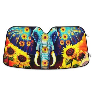 Imagem de Personalizado Azul Elefante Girassóis Carro Para-brisa Para-brisa Dobrável Para-brisa Automotivo Para-sol Animal Floral M, 139,7 cm x 70,1 cm