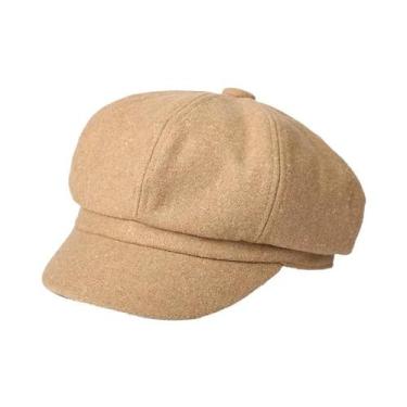 Imagem de Boina Feminina De Inverno Octogonal Cor Sólida Estilo Britânico Francê
