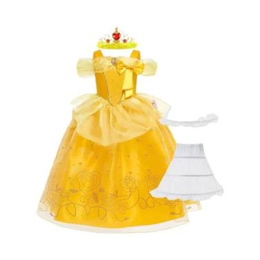 Imagem de Vestido De Cosplay Princesa Amarelo Floral Com Ombros Descidos E Luz L