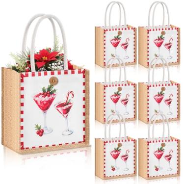 Imagem de Abbylike 6 peças, 6 peças de sacos de presente de Natal pequenos estopa floco de neve rena boneco de neve bolsa de lembrancinha de inverno bolsa com botão de alça reutilizável suprimentos de doces