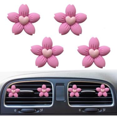 Imagem de Clipes de ventilação fofos margaridas, 4 peças de flores purificadores de ar clipes de ventilação difusor charme decoração de carro para mulheres acessórios de decoração de interiores de carro fofos
