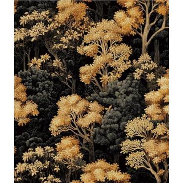 Imagem de Papel de parede de floresta de outono descasque e cole, papel de contato com árvores pretas/douradas, mural autoadesivo à prova d'água removível para prateleiras de banheiro armário gaveta mesa 44,5