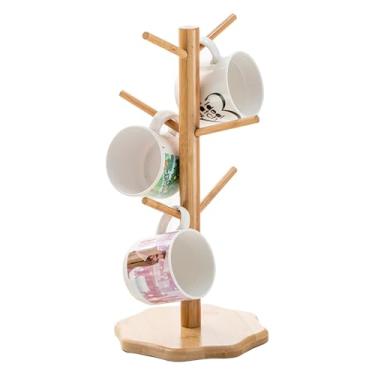 Imagem de Tookie Suporte de caneca de bambu, expositor de xícara de café, secador com 6 ganchos, suporte de caneca para balcão de cozinha e armazenamento de louça, acessórios decorativos de barra de café