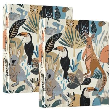 Imagem de Cangurus de animais australianos com 3 fichários de 3 anéis comporta 200 folhas duráveis pastas de carteira de anel redondo fichário de escritório, 31,5 x 27 x 6 cm, pacote com 2