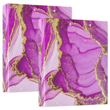Imagem de Fichários inspirados em rosa e roxo marmorizado de 3,8 cm, 3 anéis, comporta 200 folhas, 3 pastas de anéis, fichário planejador de anéis redondos, 31,5 x 27 x 6 cm, pacote com 2