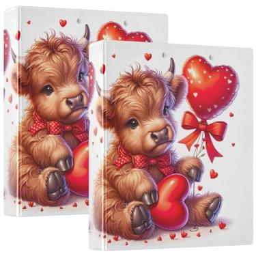 Imagem de Fichário fofo de vaca Highland com três anéis para dia dos namorados, 3,5 polegadas, comporta 200 folhas, fichário de anel redondo floral, 31,5 x 27 x 6 cm, 1 pacote