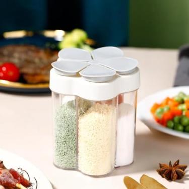 Imagem de Saleiro e pimenteiro 5 em 1 recipiente portátil de temperos para acampamento e temperos, potes de condimentos com tampa para casa, restaurante, acampamento, viagem, trailer, cozinhar, churrasco
