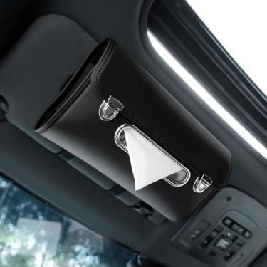 Imagem de Speechn Porta-lenços de papel de carro grande, suporte de caixa de lenços com alça ajustável, suporte de guardanapo retangular moderno, acessórios de carro com couro PU para viseira de sol/encosto de