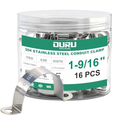 Imagem de OURU Braçadeira de conduíte 304 de aço inoxidável 304 de 16 peças, braçadeira de tubo de metal rígido, alça de tubo de 2 furos para automóvel, fios e tubos