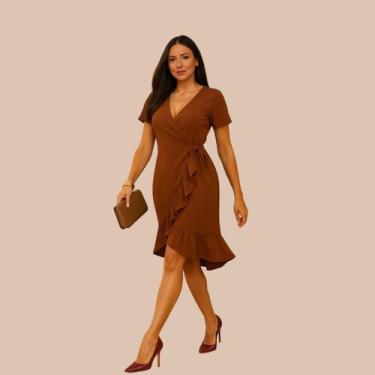 Imagem de Vestido Transpassado Ajustável Modela a Cintura Brisa Luxo, M, Marrom