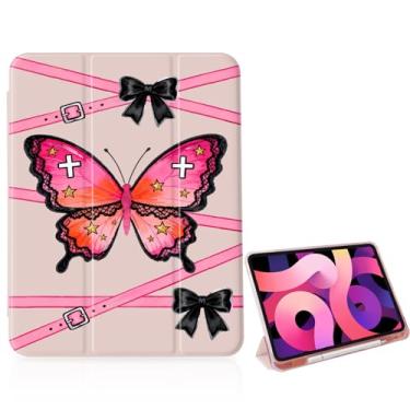 Imagem de Linda capa feminina com cinto rosa borboleta para iPad Air 5/Air 4 (10,9 polegadas, 2022/2020) Air 5ª/4ª geração, [suporte para lápis + hibernar/despertar automático], capa inteligente traseira de TPU
