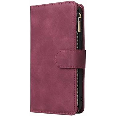 Imagem de ZEDEVB Capa carteira para iPhone 14/14 Max/14 Pro/14 Pro Max, bolsa com zíper multi-cartão flip top, com suporte de slot para cartão, capa de telefone celular anti-riscos resistente a quedas (cor: vinho tinto, tamanho: 14 Pro