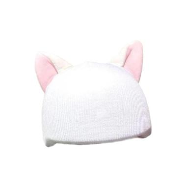 Imagem de menolana Capa para capacete de esqui com decoração: confortável, adorável, com orelhas de animais elásticas, ideal para skate, Branco