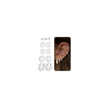 Imagem de Turandoss Brincos de argola de ouro para mulheres, conjunto de brincos de argola 14 K delicados CZ para várias joias de piercing, Small, Latão, Zircônia cúbica