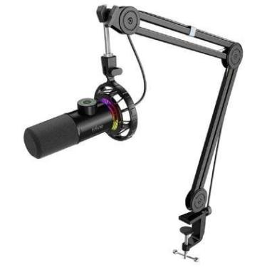 Imagem de Microfone Fifine T658, Dinâmico, Luzes Led, RGB, Braço De Suporte