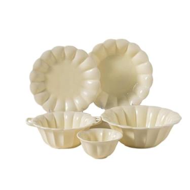 Imagem de Prato de mesa de cerâmica com rima de flores criativas, renda, salada doméstica, prato de sobremesa, branco leitoso, tigela de sopa de 23 cm