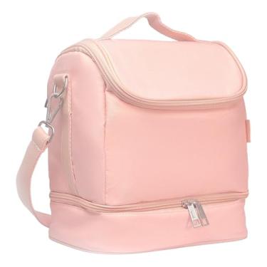 Imagem de Bolsa Térmica com Compartimento Duplo, Rosa, Alça Ajustável, Isolamento Térmico, 23x25x25cm, 8 Litros