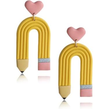 Imagem de Brincos femininos para professores - Joias pendentes de lápis de argila feitos à mão, Regular size, Argila, Sem pedra preciosa