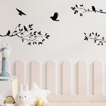 Imagem de Decalques de janela borboleta ramo pássaros 56,9 cm x 30 cm adesivos pretos adesivos destacar e colar filme silhueta sala de estar quarto casa decoração de vidro